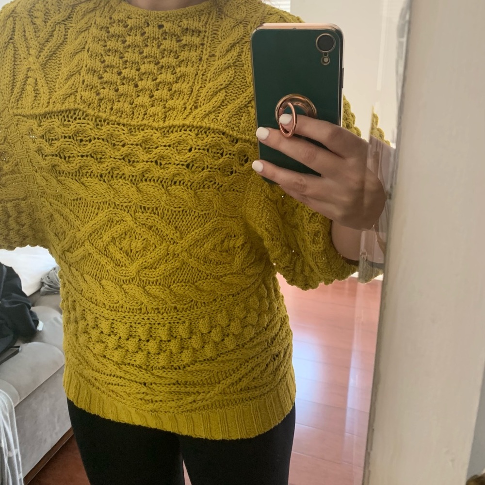 Philip lim mustard colored cable knit sweater.